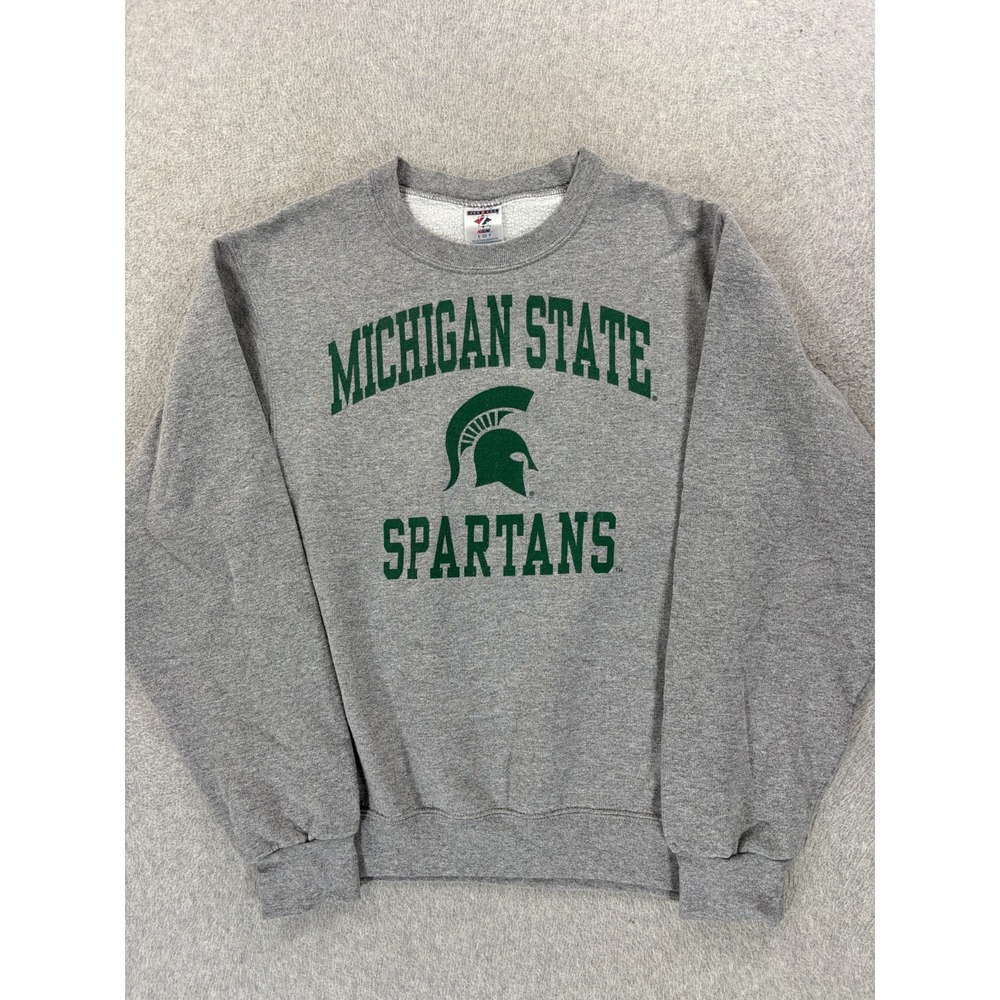 Michigan State Spartans Screened Logo Campus Crew Sweatshirt (Men's Small) Gray